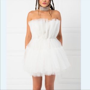 Kikiriki Brand New Off White Tulle Mini Dress Wedding Prom Skirt Strapless